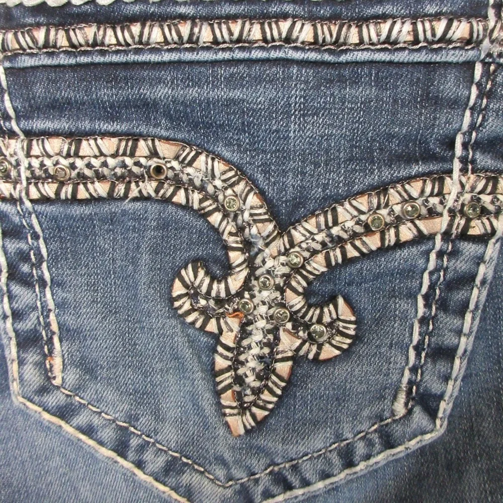 ROCK REVIVAL‎ Nancy Bootcut Jeans Womens 30 Blue Denim Fleur-de-lis Rhinestone